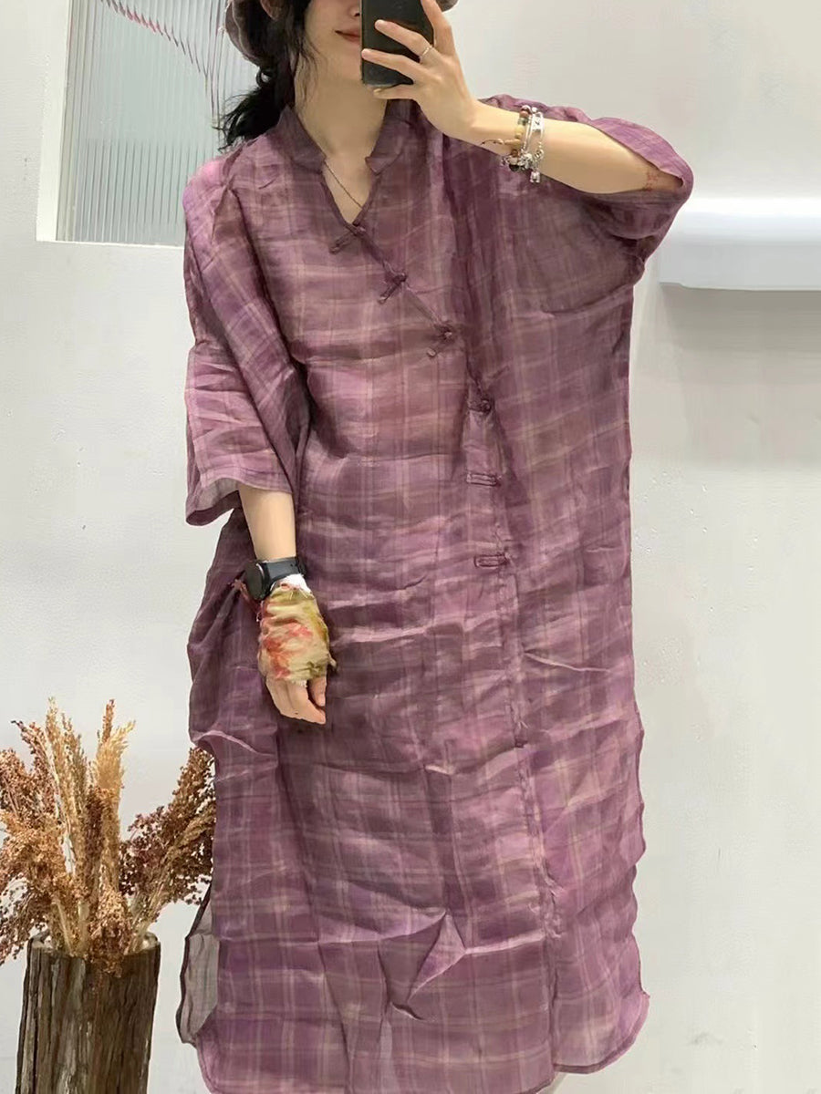 Women Summer Artsy Flower Spliced Ramie Robe Dress IO1024