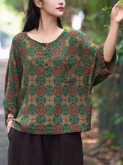 Women Summer Vintage Flower Loose Shirt FG1031