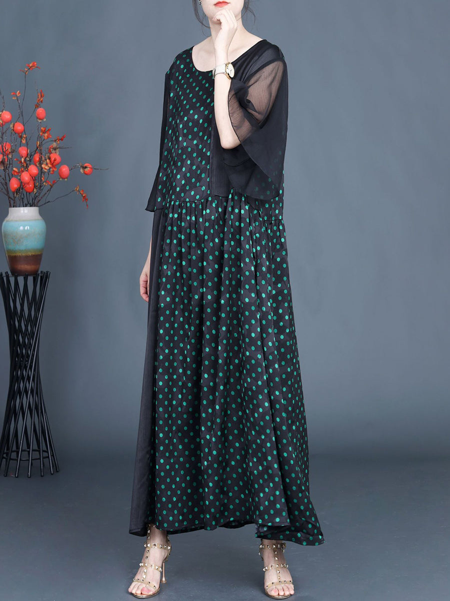 Women Summer Artsy Dot Spliced Loose Maxi Dress BN1044