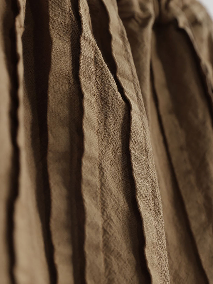 Women Summer Solid Vintage Spliced Cotton Wide-leg Pants CV1025