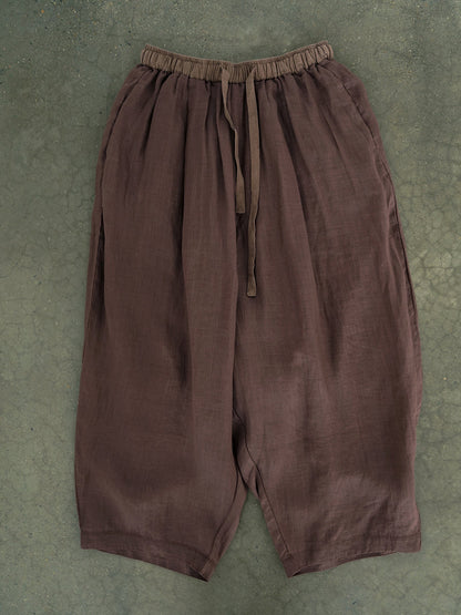 Women Summer Casual Solid Thin Ramie Harem Pants II1012