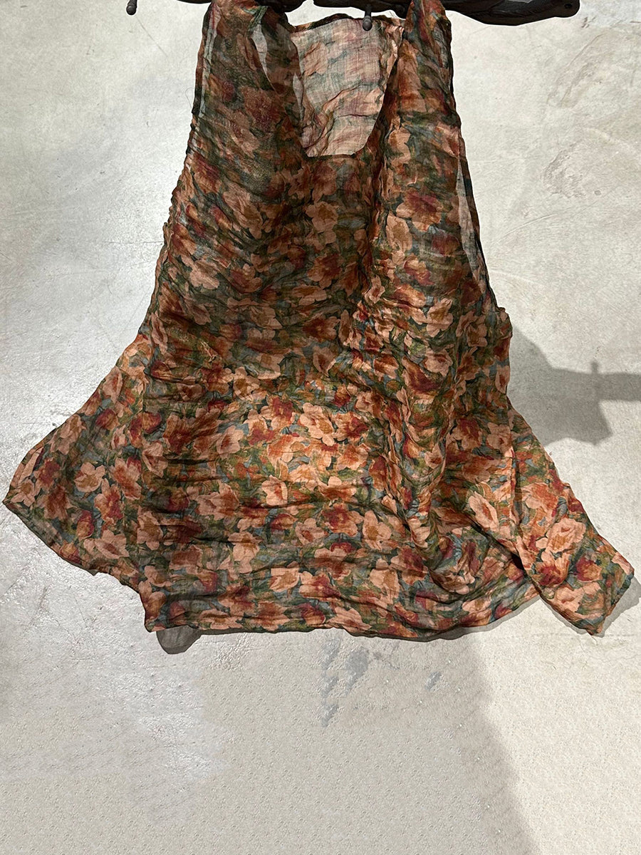 Women Retro Flower Thin O-Neck Loose Ramie Vest PP1025