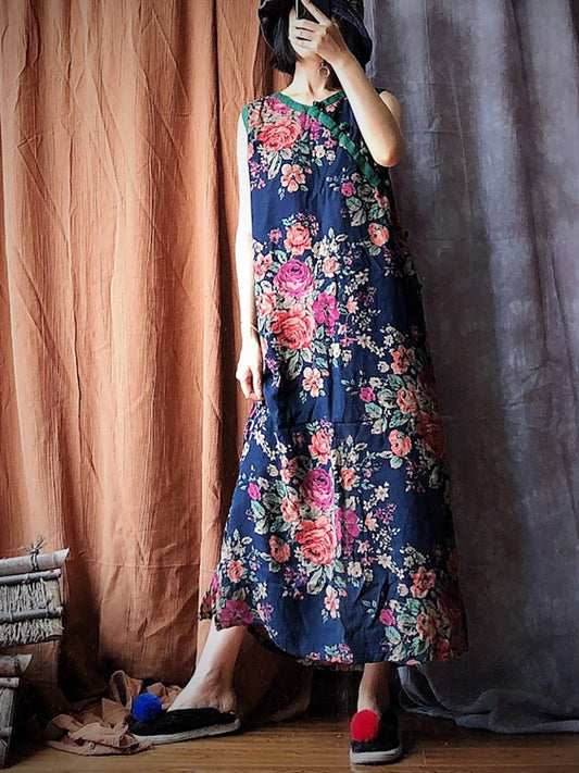Women Summer Vintage Flower Spliced Robe Vest Dress PP1045