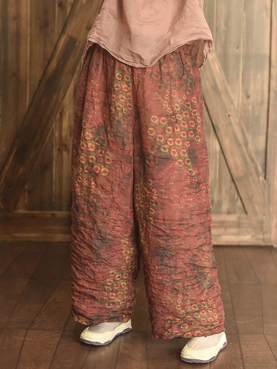 Women Summer Vintage Print Ramie Wide-leg Pants LL047