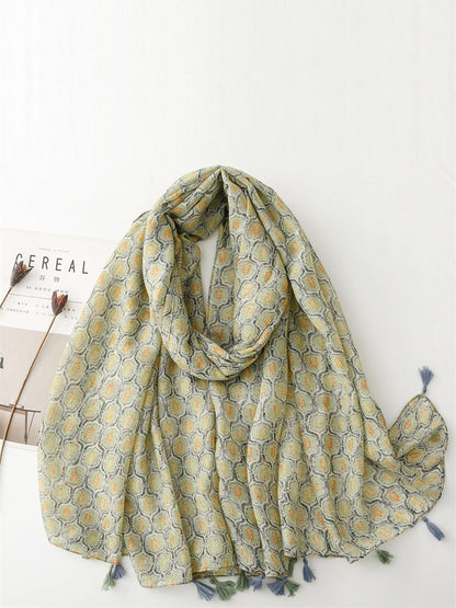 Vintage Summer Wheat Print Tassel Shawl Scarf CC035