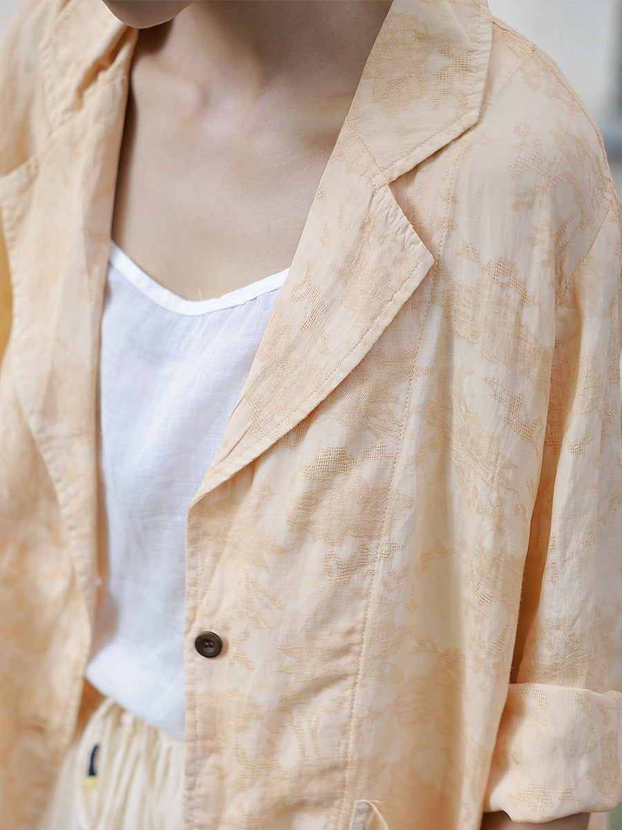 Women Summer Artsy Solid Button Jacquard Shirt Coat CC029