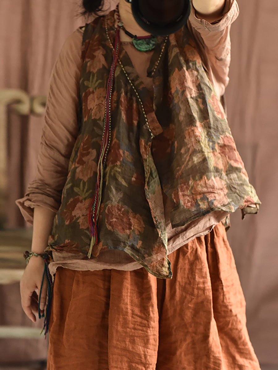 Women Summer Vintage Flower Stitching V-Neck Vest CX053