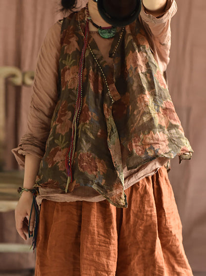 Women Summer Vintage Flower Stitching V-Neck Vest CX053