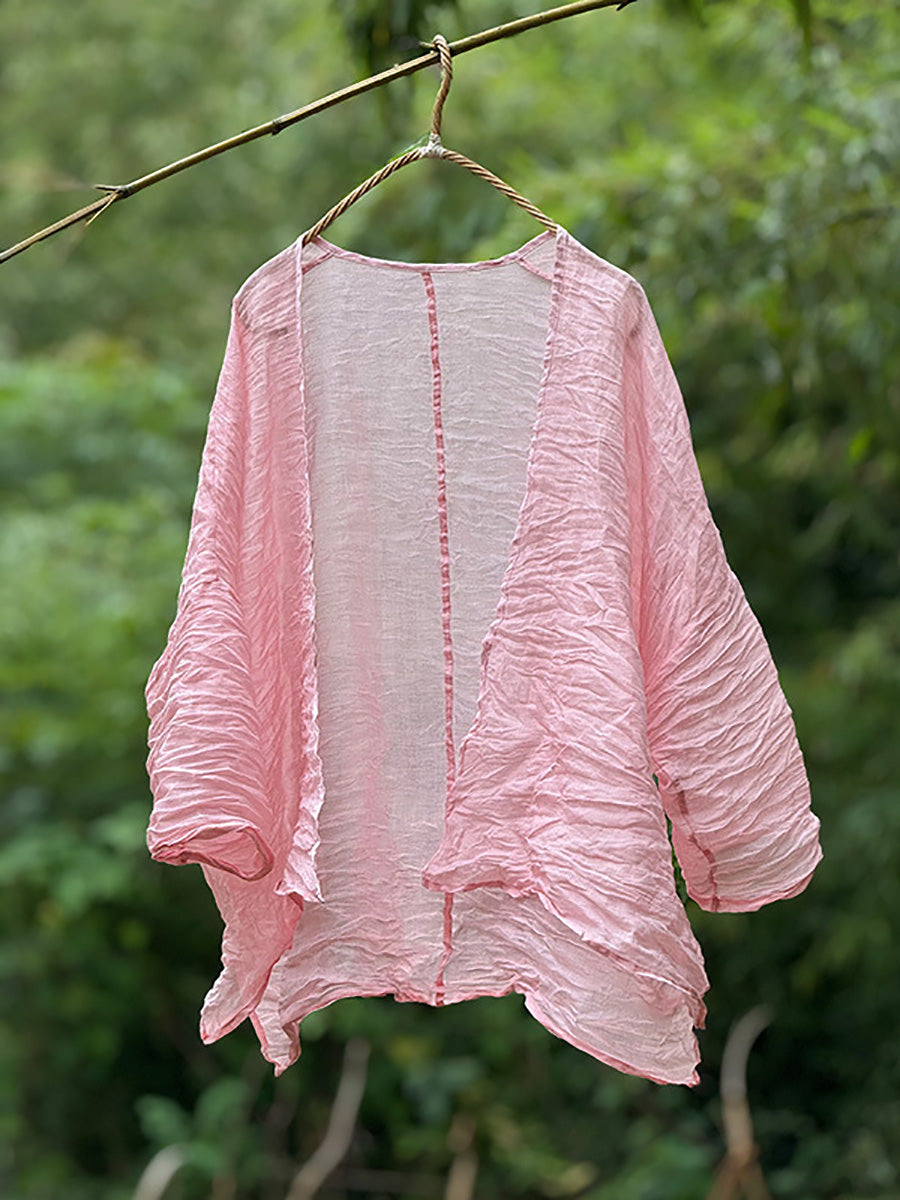 Vintage Ramie Solid Coat Thin Summer Women Shirt