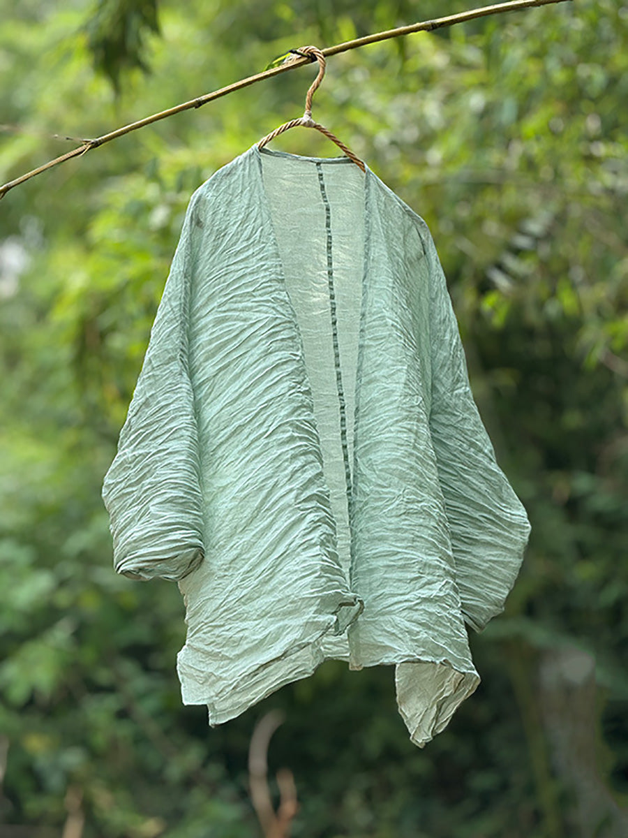 Vintage Ramie Solid Coat Thin Summer Women Shirt