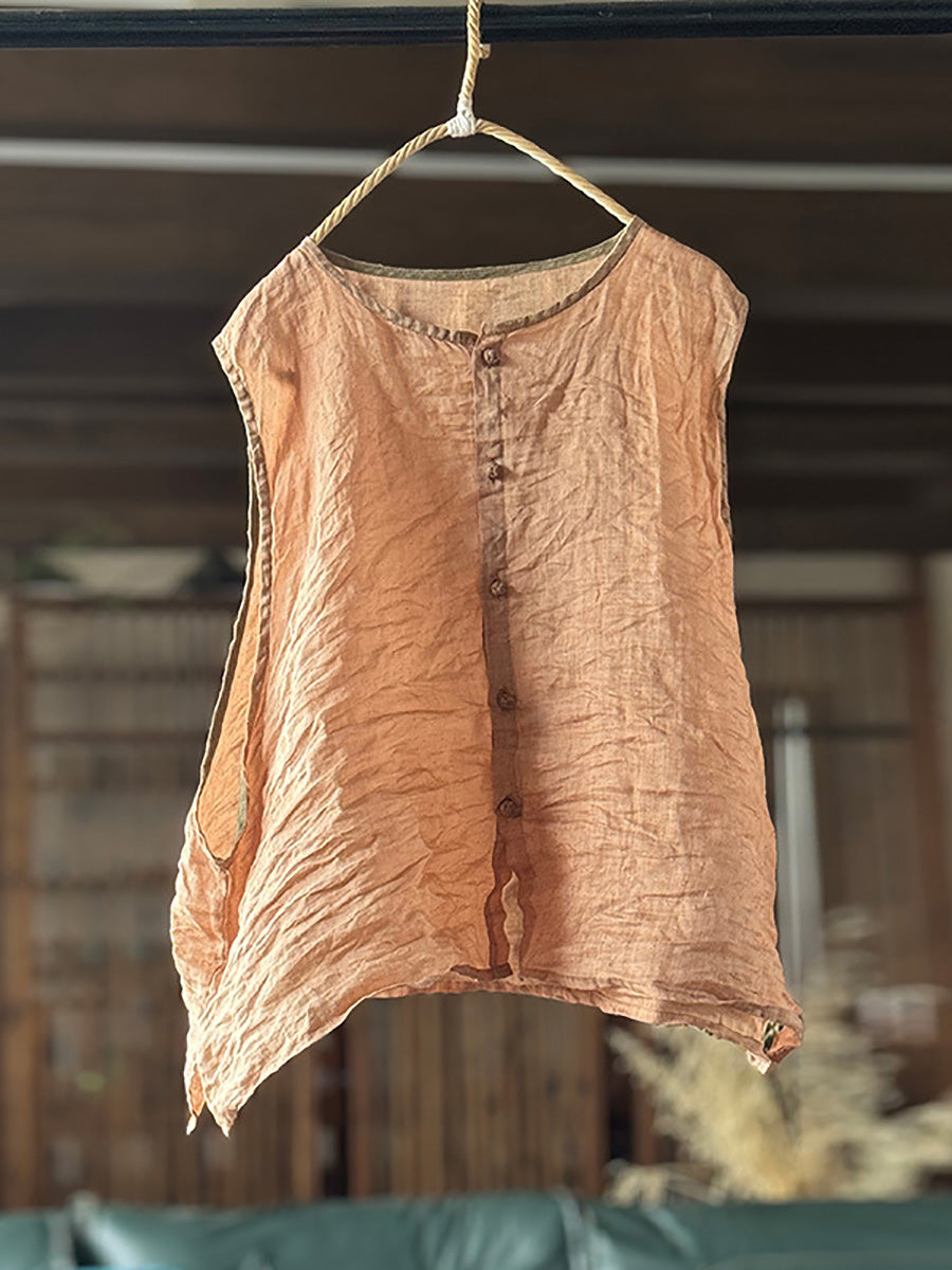 Vest Women Summer Loose Vintage Solid Ramie