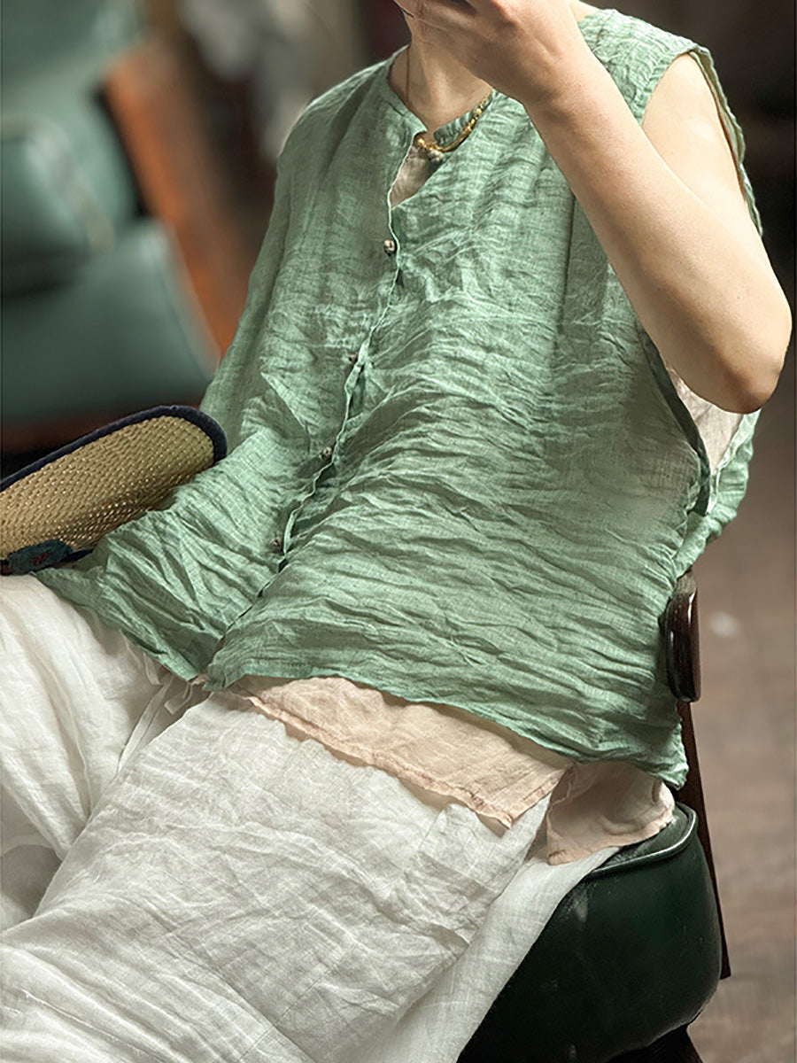 Vest Women Summer Loose Vintage Solid Ramie
