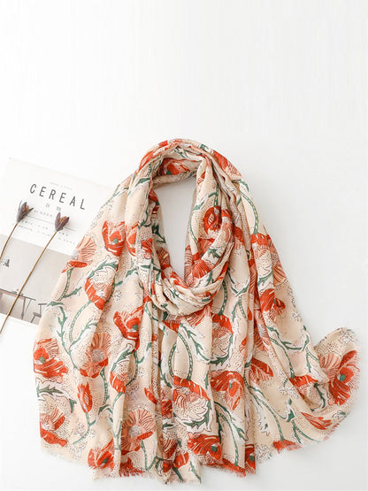 Women Summer Flower Print Shawl Scarf FD020