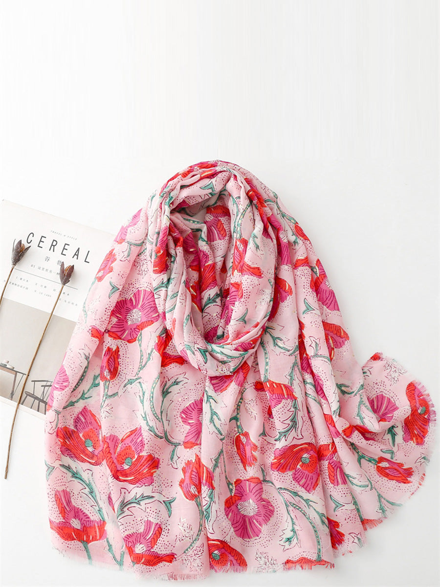 Women Summer Flower Print Shawl Scarf FD020