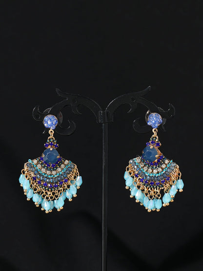 Women Vintage Crystal Tassel Fan Shape Earrings AS1028