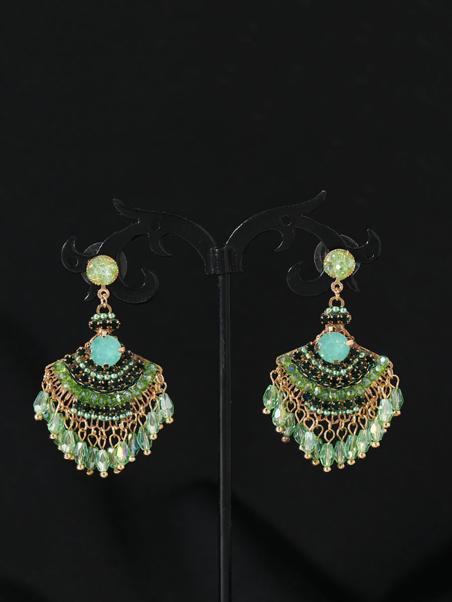 Women Vintage Crystal Tassel Fan Shape Earrings AS1028