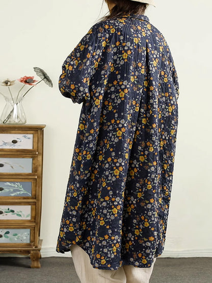 Women Vintage Autumn Flower Button-up Thin Cotton Coat AK1014