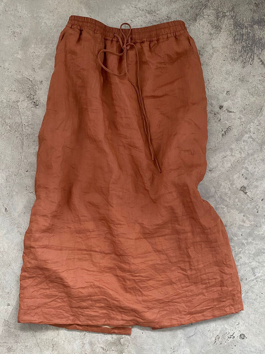 Women Autumn Vintage Floral Ramie Straight Skirt QN016