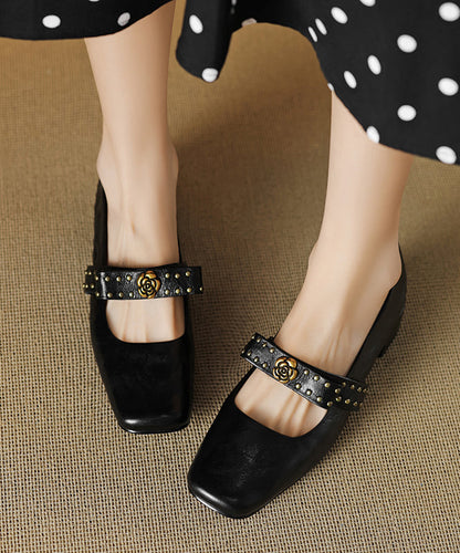 Bow Sheepskin Black Rivet 2025 Loafer Chunky Splicing Shoes