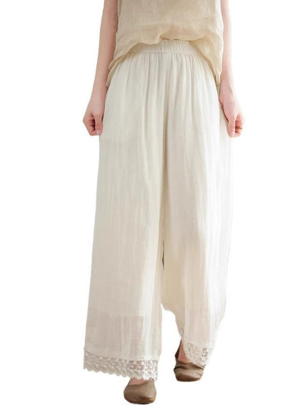 Black Pants Lace Leg New Wide Waist Patchwork Linen 2025 Elastic