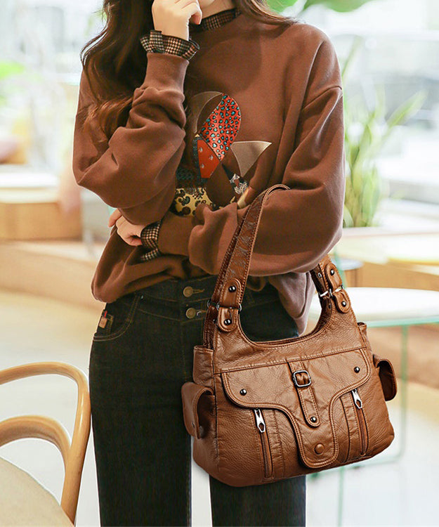 Shoulder Capacity Calf 2025 New Black Large Bag Leather