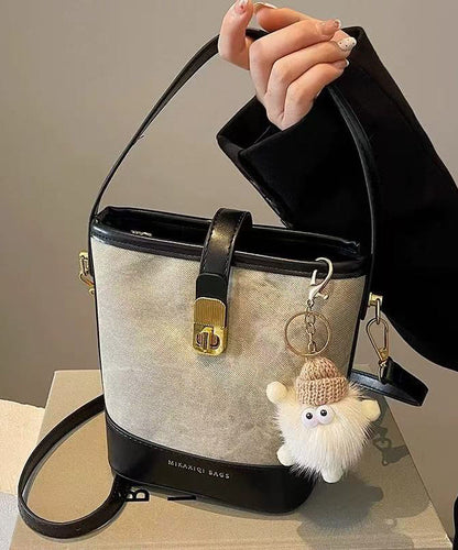 Black Bucket Bag New 2025 White Faux Versatile Leather Fashion