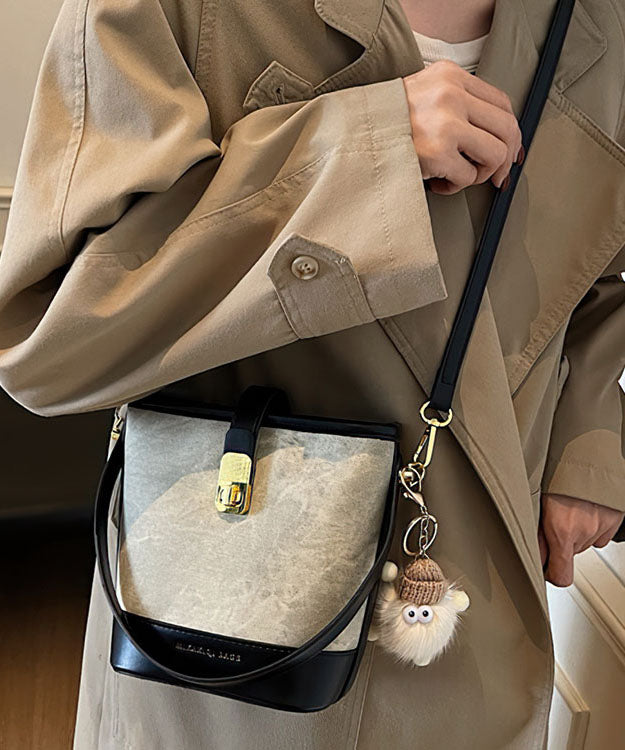 Black Bucket Bag New 2025 White Faux Versatile Leather Fashion