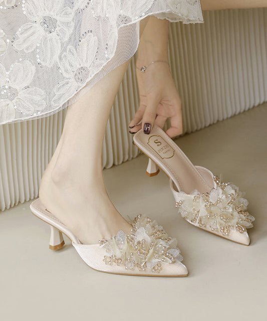 Sandals Zircon Apricot Slide 2025 Satin High French New Heels