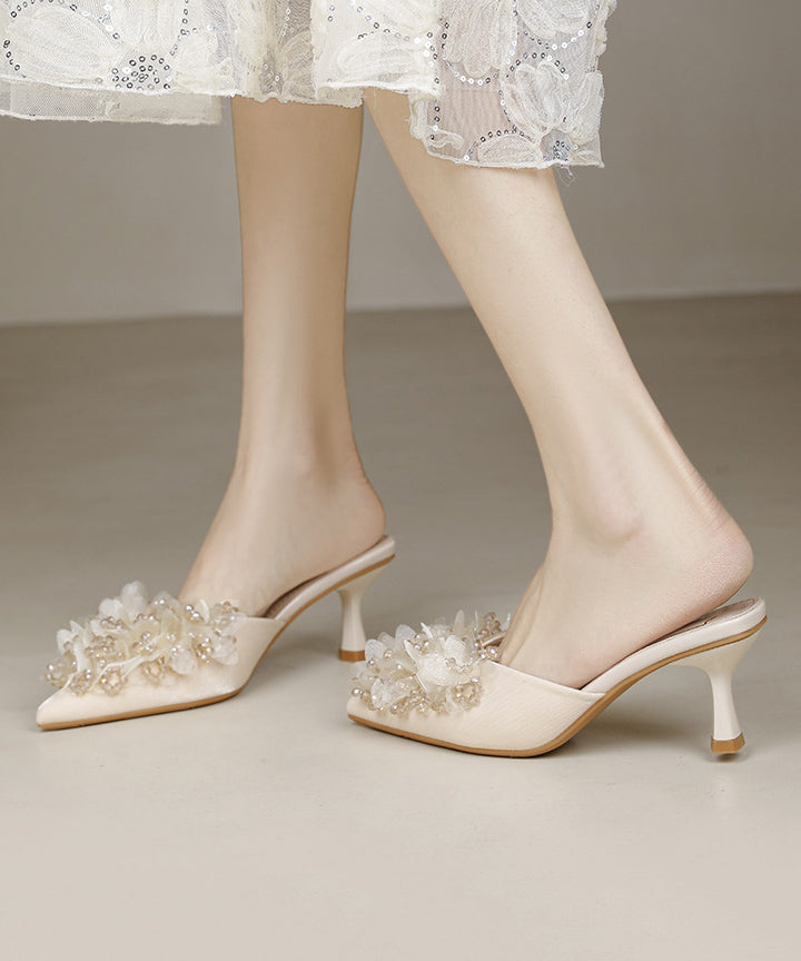 Sandals Zircon Apricot Slide 2025 Satin High French New Heels