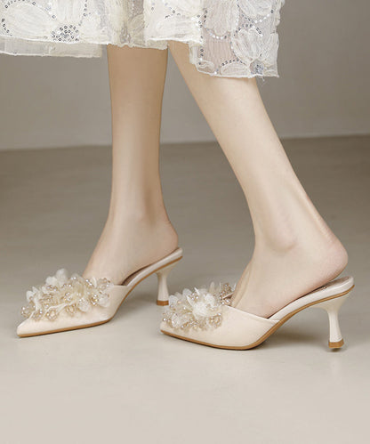 Sandals Zircon Apricot Slide 2025 Satin High French New Heels