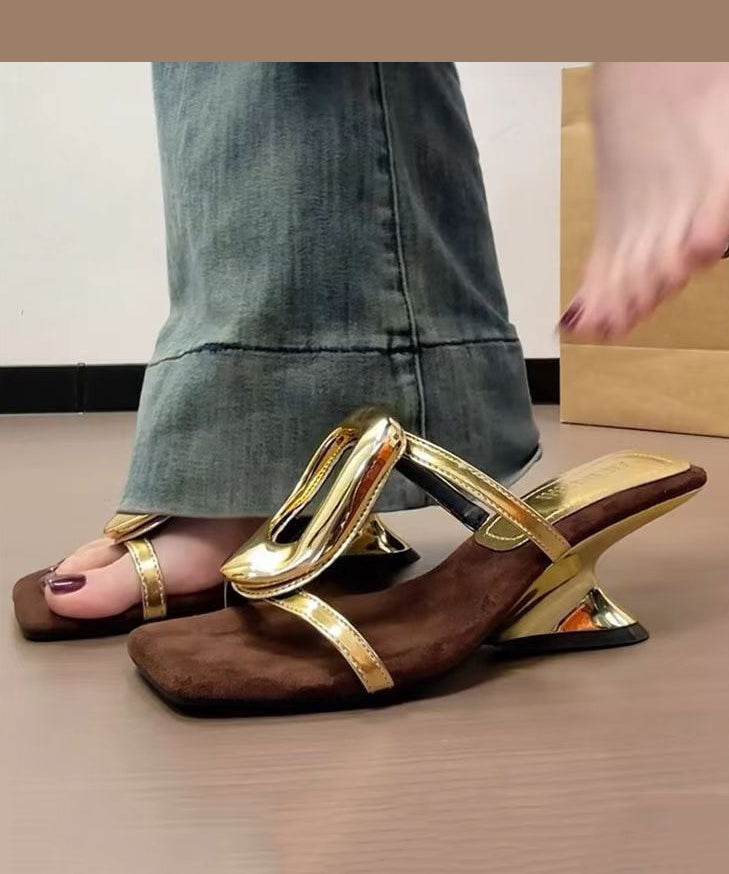 Wedge Gold Slide French Heel 2025 Style Sandals New