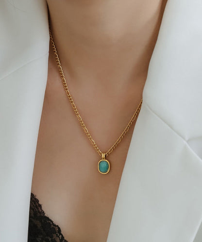 Overgild Pendant Stone Stainless 2025 Gem Gold New Necklace Steel