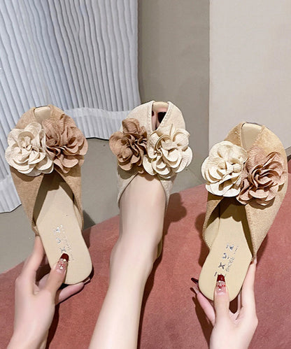 Floral Slide 2025 Khaki Suede Splicing New Sandals
