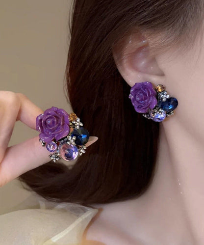 Zircon New Purple Floral 2025 Alloy Earrings Stud
