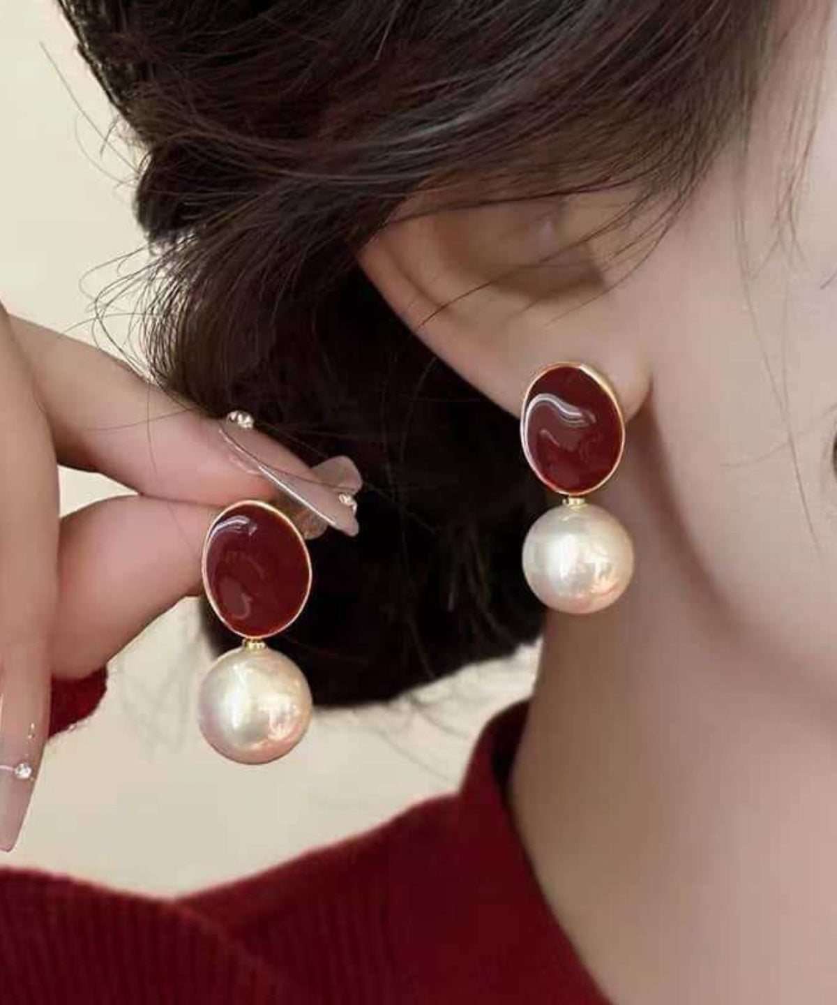 Red Pearl Copper Earrings New Drop Overgild 2025