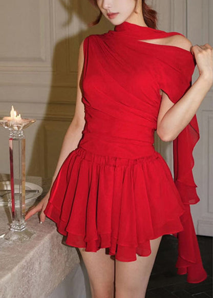 2025 Summer Shorts Piece Shoulder New Set Off And Top Red Two