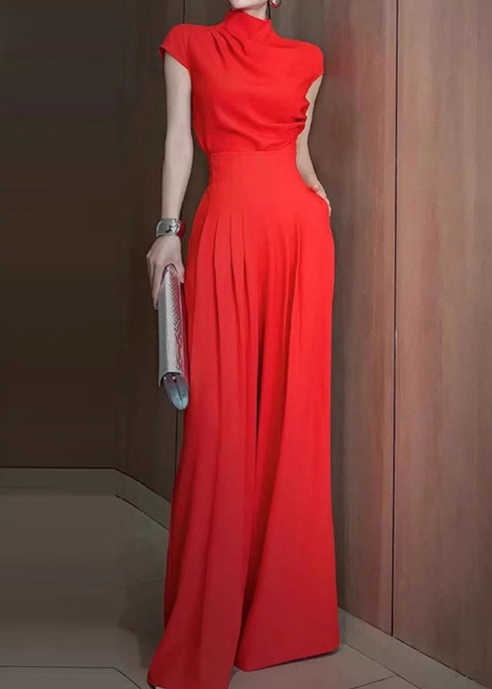 Red 2025 Two Pieces And Set Pants Wide Top New Leg Turtleneck
