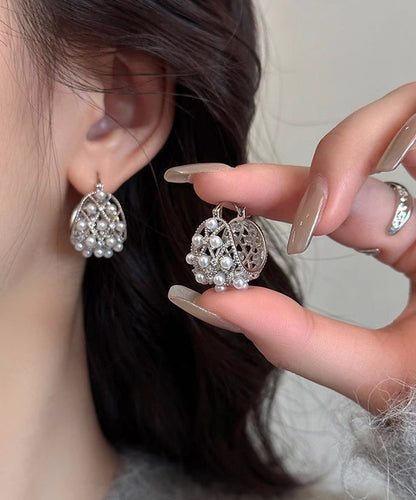 Hollow Hoop Out Earrings Copper Alloy Pearl Silk 2025 New