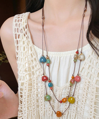 Rope Pendant Wax Double-Layer Necklace Ceramic Rainbow 2025