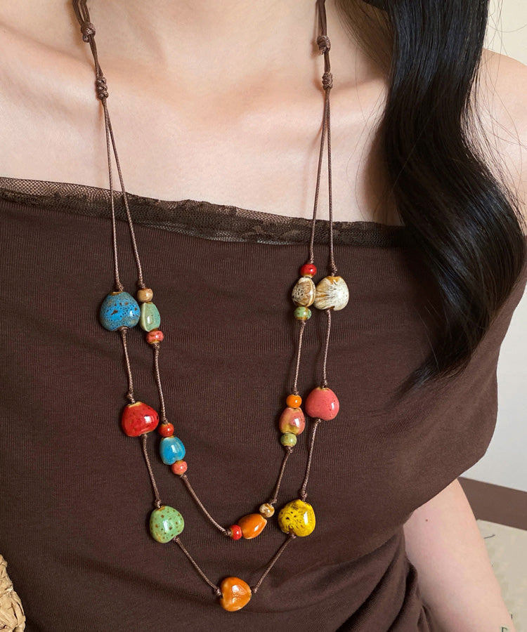 Rope Pendant Wax Double-Layer Necklace Ceramic Rainbow 2025