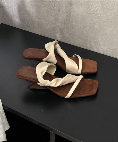 Toe Apricot Sandals Slide 2025 Splicing Pink Peep Leather Faux