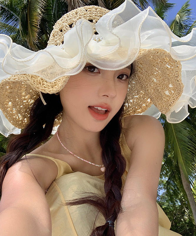 Sun Large Bead Hat Summer New Organza Brimmed 2025 Nail
