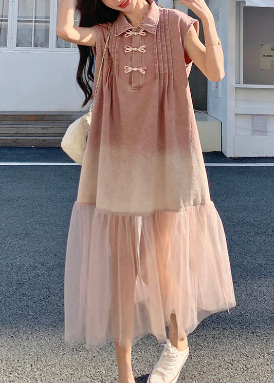 Skirt Shirt Denim Summer Retro Pink Splicing 2025 Gradient Tulle