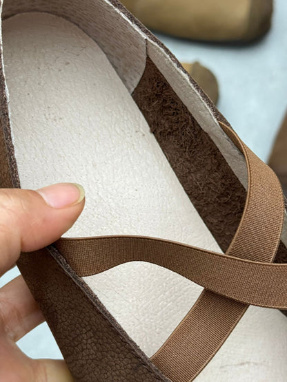 Women Spliced Soft Low Vintage Heel Shoes Leather