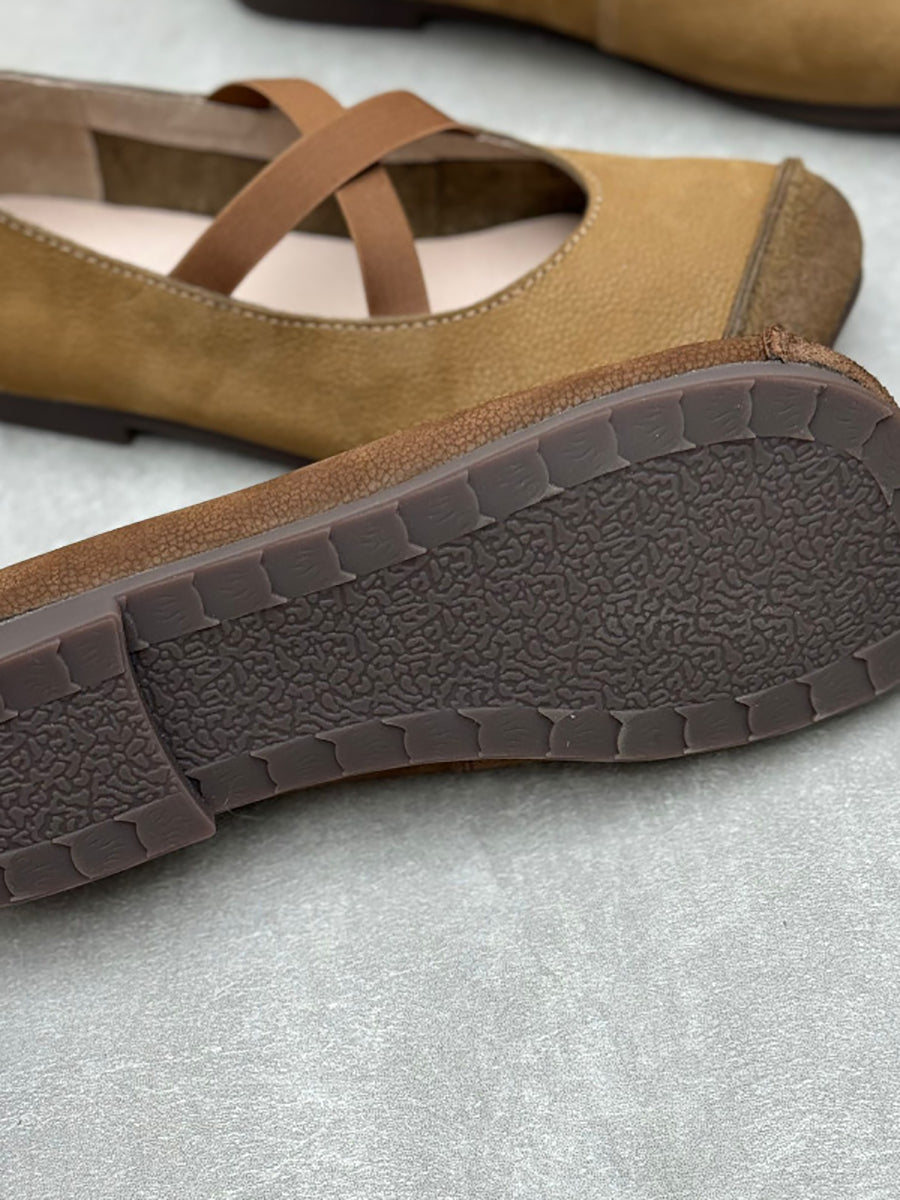 Women Spliced Soft Low Vintage Heel Shoes Leather