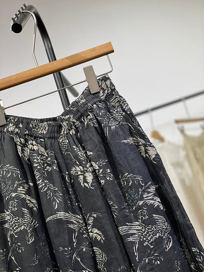 Pants Flower Vinage Wide-leg Women Ramie Spring