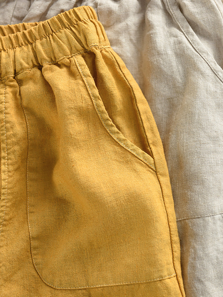 Harem Color 100%Linen Summer Pants Pure Casual Women