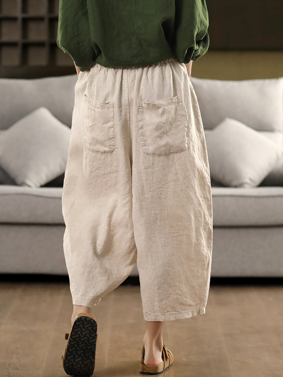 Harem Color 100%Linen Summer Pants Pure Casual Women