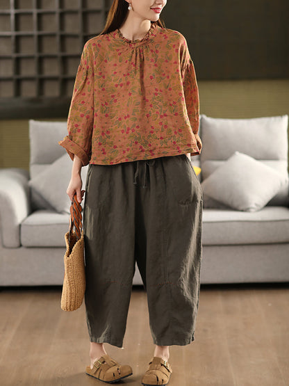 Harem Color 100%Linen Summer Pants Pure Casual Women