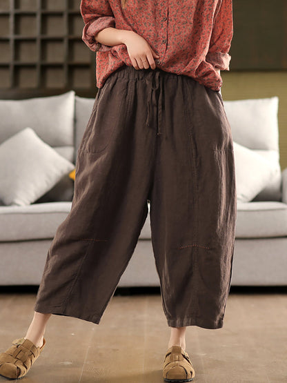 Harem Color 100%Linen Summer Pants Pure Casual Women